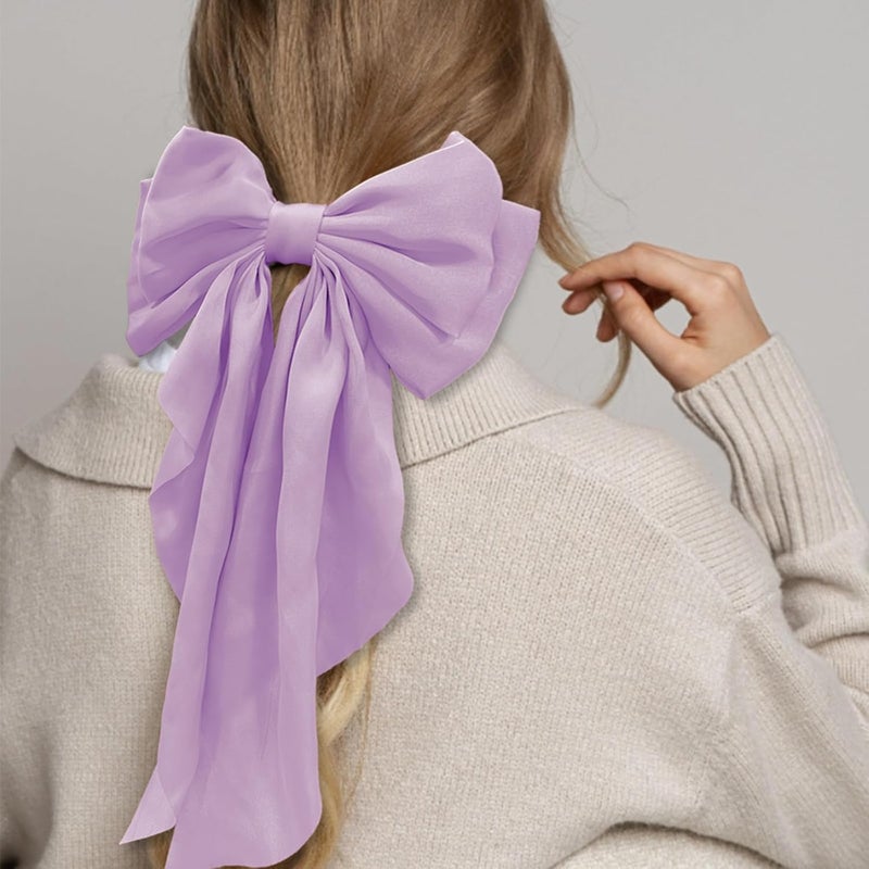 illpta Large Bow Hair Clips with Long Tails - Ribbon Bowknot Pins Accessories for Women, Party Gifts for Girls (Purple) - Image 3